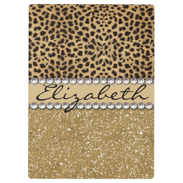 Leopard Spot Gold Glitter Rhinestone PHOTO PRINT Clipboard (Back)