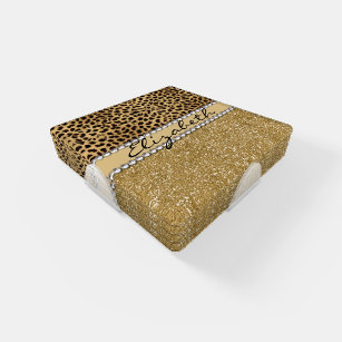 Leopard Spot Gold Glitter Rhinestone PHOTO PRINT Coaster Set