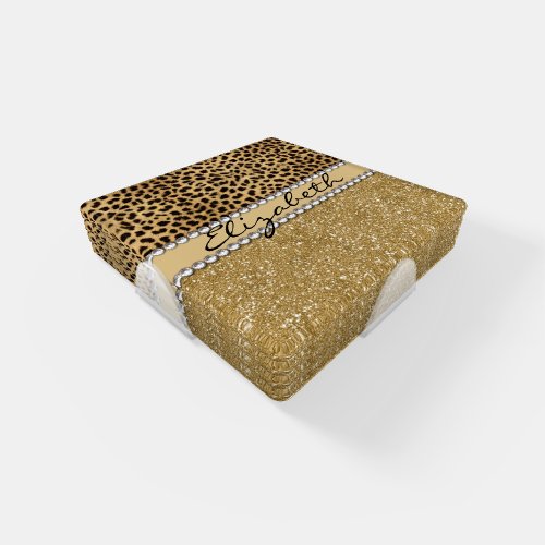 Leopard Spot Gold Glitter Rhinestone PHOTO PRINT Coaster Set