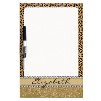 Leopard Spot Gold Glitter Rhinestone PHOTO PRINT Dry Erase Board