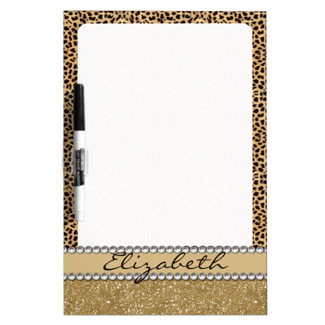 Leopard Spot Gold Glitter Rhinestone PHOTO PRINT Dry Erase Board (Front)