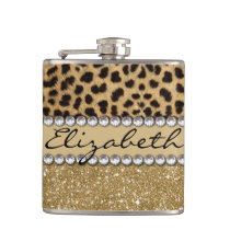 Leopard Spot Gold Glitter Rhinestone PHOTO PRINT Flask Leopard Spot Gold Glitter Rhinestone PHOTO PRINT Flask