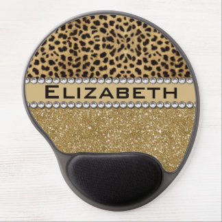Leopard Spot Gold Glitter Rhinestone PHOTO PRINT Gel Mouse Pad