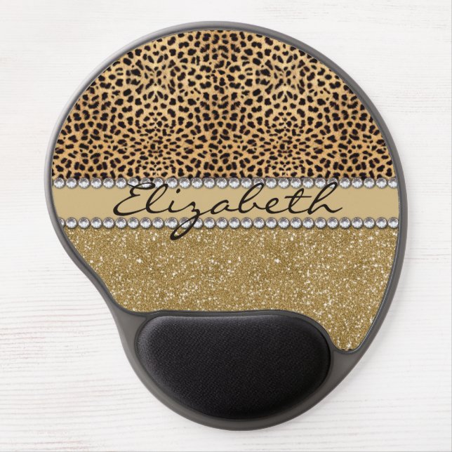 Leopard Spot Gold Glitter Rhinestone PHOTO PRINT Gel Mouse Pad (Front)
