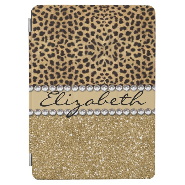 Leopard Spot Gold Glitter Rhinestone PHOTO PRINT iPad Air Cover (Front)