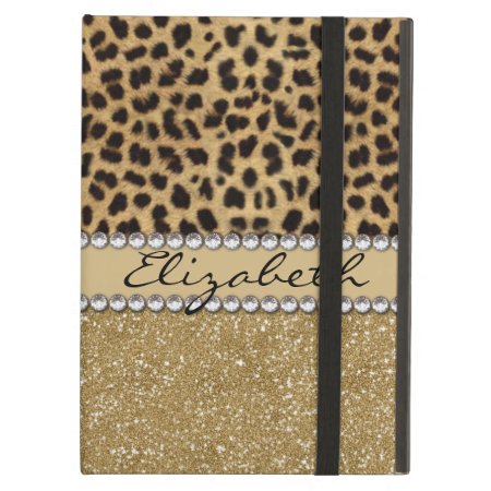 Leopard Spot Gold Glitter Rhinestone Photo Print Ipad Air Cover