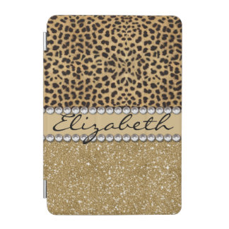 Leopard Spot Gold Glitter Rhinestone PHOTO PRINT iPad Mini Cover