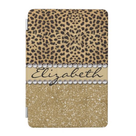 Leopard Spot Gold Glitter Rhinestone Photo Print Ipad Mini Cover