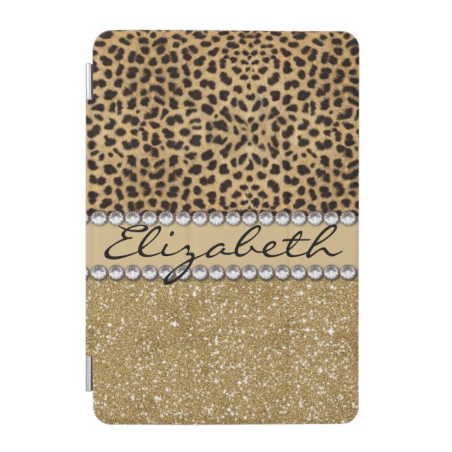 Leopard Spot Gold Glitter Rhinestone PHOTO PRINT iPad Mini Cover (Front)