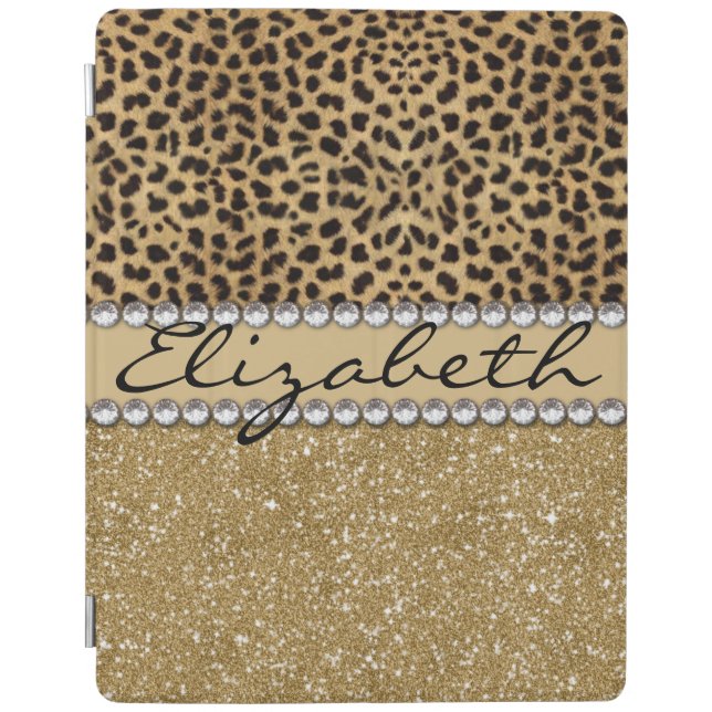 Leopard Spot Gold Glitter Rhinestone PHOTO PRINT iPad Smart Cover (Front)