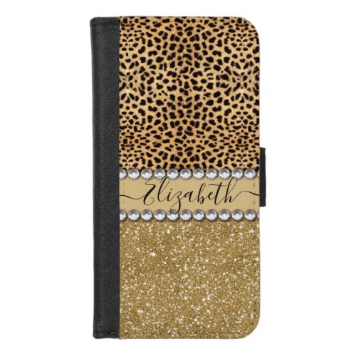 Leopard Spot Gold Glitter Rhinestone PHOTO PRINT iPhone 87 Wallet Case