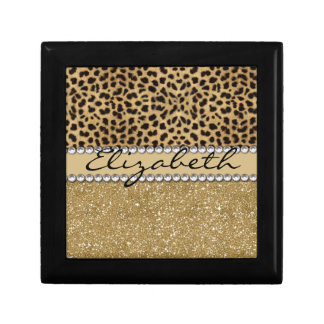 Leopard Spot Gold Glitter Rhinestone PHOTO PRINT Keepsake Box