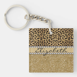 Leopard Spot Gold Glitter Rhinestone PHOTO PRINT Keychain