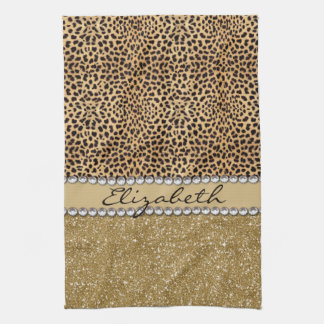 Leopard Spot Gold Glitter Rhinestone PHOTO PRINT Kitchen Towel