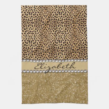 Leopard Spot Gold Glitter Rhinestone Photo Print Kitchen Towel by ironydesigns at Zazzle