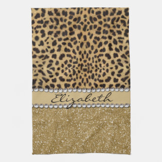 Leopard Spot Gold Glitter Rhinestone PHOTO PRINT Kitchen Towel