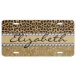 Leopard Spot Gold Glitter Rhinestone PHOTO PRINT License Plate