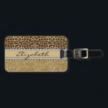 Leopard Spot Gold Glitter Rhinestone PHOTO PRINT Luggage Tag<br><div class="desc">This design is made with brown leopard spots and a gold glitter that sparkles on the bottom. The center is left for personalization / personalize surrounded with white diamond rhinestones. (Photo Printed)</div>