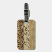 Leopard Spot Gold Glitter Rhinestone PHOTO PRINT Luggage Tag (Front Vertical)