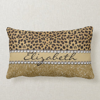 Leopard Spot Gold Glitter Rhinestone PHOTO PRINT Lumbar Pillow