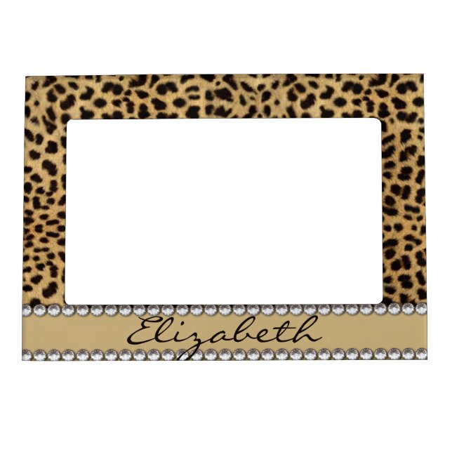 Leopard Spot Gold Glitter Rhinestone PHOTO PRINT Magnetic Picture Frame (Front)