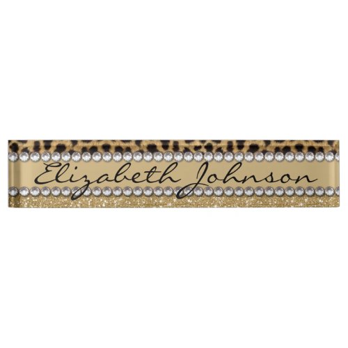 Leopard Spot Gold Glitter Rhinestone PHOTO PRINT Name Plate