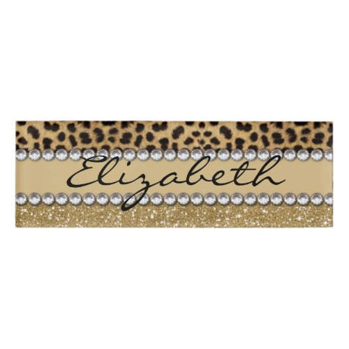 Leopard Spot Gold Glitter Rhinestone PHOTO PRINT Name Tag