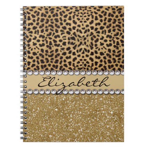 Leopard Spot Gold Glitter Rhinestone PHOTO PRINT Notebook