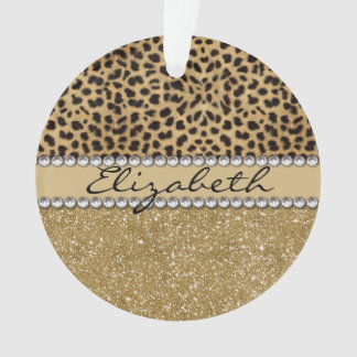 Leopard Spot Gold Glitter Rhinestone PHOTO PRINT Ornament