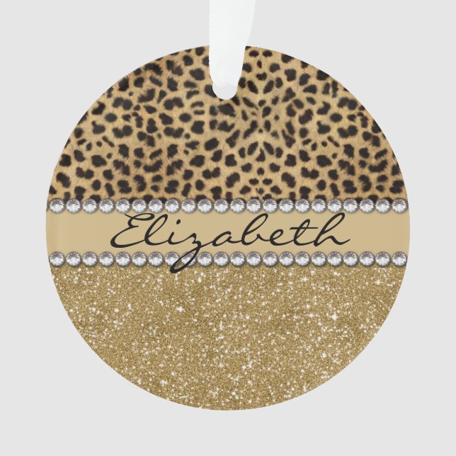 Leopard Spot Gold Glitter Rhinestone PHOTO PRINT Ornament (Front)