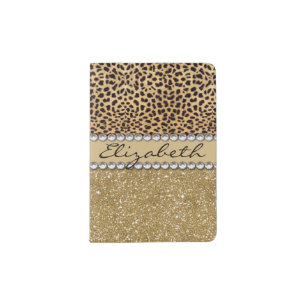 Leopard Spot Gold Glitter Rhinestone PHOTO PRINT Passport Holder