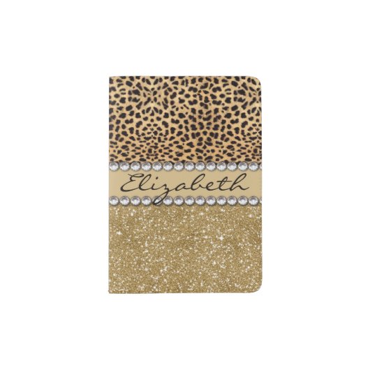 Leopard Spot Gold Glitter Rhinestone PHOTO PRINT Passport Holder (Front)
