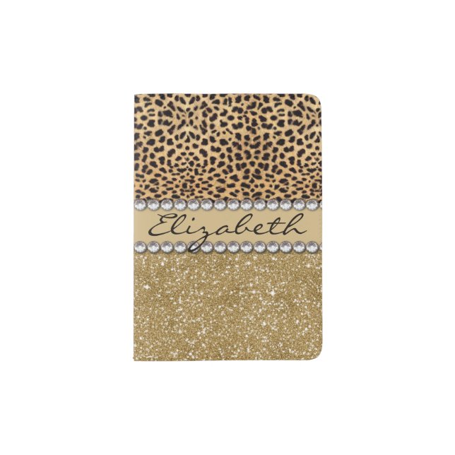 Leopard Spot Gold Glitter Rhinestone PHOTO PRINT Passport Holder (Front)