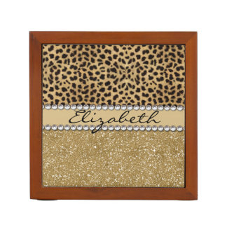 Leopard Spot Gold Glitter Rhinestone PHOTO PRINT Pencil/Pen Holder