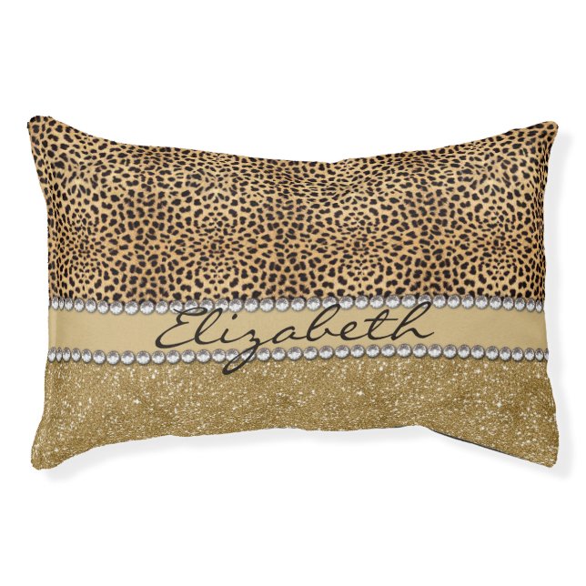 Leopard Spot Gold Glitter Rhinestone PHOTO PRINT Pet Bed (Front)