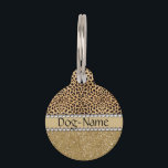 Leopard Spot Gold Glitter Rhinestone PHOTO PRINT Pet Name Tag<br><div class="desc">This design is made with brown leopard spots and a gold glitter that sparkles on the bottom. The center is left for personalization / personalize to add your dog or cat's name. Surrounded with white diamond rhinestones. (Photo Printed) Just add your dog or cat's name and on the back you...</div>