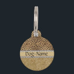 Leopard Spot Gold Glitter Rhinestone PHOTO PRINT Pet Name Tag<br><div class="desc">This design is made with brown leopard spots and a gold glitter that sparkles on the bottom. The center is left for personalization / personalize to add your dog or cat's name. Surrounded with white diamond rhinestones. (Photo Printed) Just add your dog or cat's name and on the back you...</div>