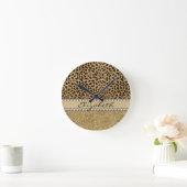 Leopard Spot Gold Glitter Rhinestone PHOTO PRINT Round Clock (Home)