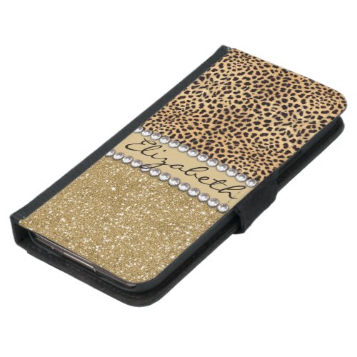 Leopard Spot Gold Glitter Rhinestone PHOTO PRINT Samsung Galaxy S5 Wallet Case