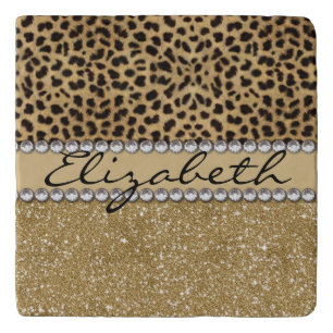 Leopard Spot Gold Glitter Rhinestone PHOTO PRINT Trivet