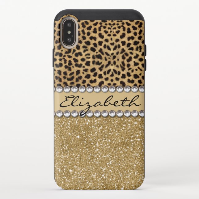 Leopard Spot Gold Glitter Rhinestone PHOTO PRINT Uncommon iPhone Case (Back)