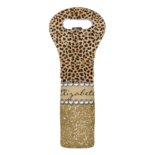 Leopard Spot Gold Glitter Rhinestone PHOTO PRINT Wine Bag