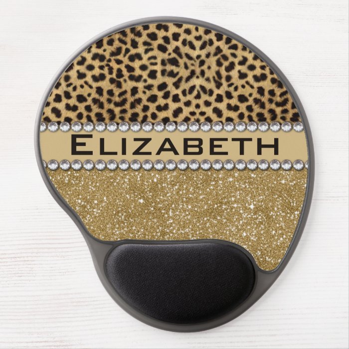 Leopard Spot Gold Glitter Rhinestone Print Pattern Gel Mousepad