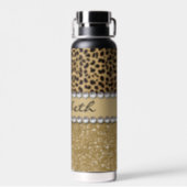 Leopard Spot Gold Glitter Rhinestone Water Bottle (Back)