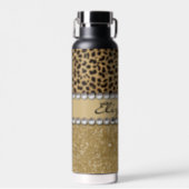 Leopard Spot Gold Glitter Rhinestone Water Bottle (Front)