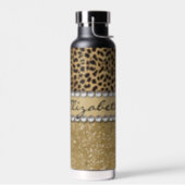 Leopard Spot Gold Glitter Rhinestone Water Bottle (Left)