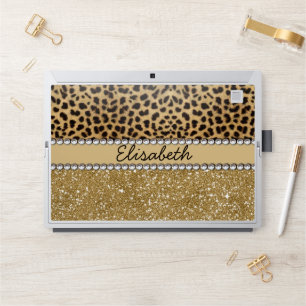 Leopard Spot Gold Glitter Rhinestones HP Laptop Skin