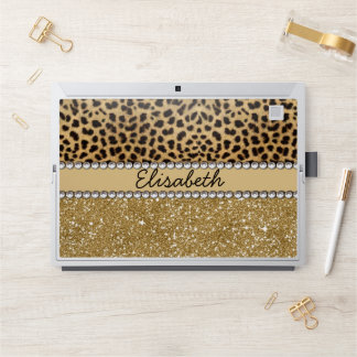 Leopard Spot Gold Glitter Rhinestones HP Laptop Skin