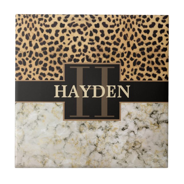 Leopard Spot Marble Monogram Ceramic Tile (Front)