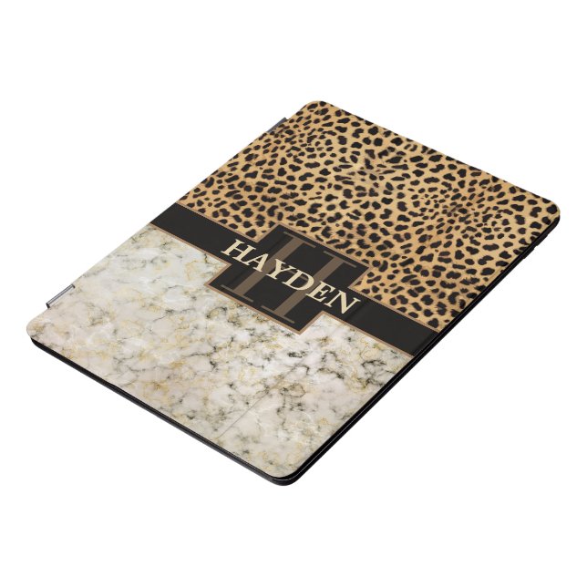 Leopard Spot Marble Monogram iPad Pro Cover (Side)
